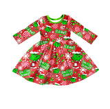 MOQ 5 long sleeves green face candy girls Christmas dress