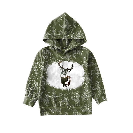 MOQ 5 olive deer bleached long sleeves kids hoodie