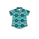 MOQ 5 turquoise bird aztec kids button upt shirt