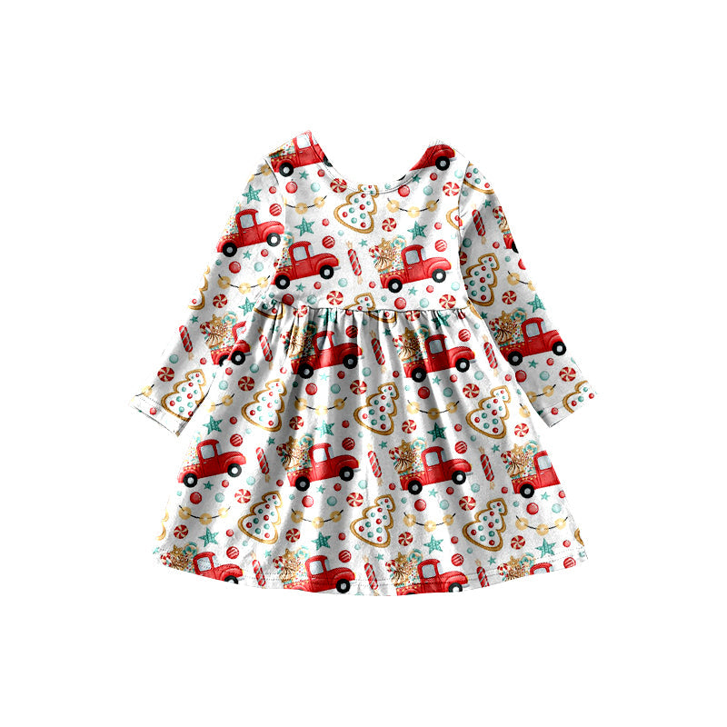 MOQ 5 PCS candy Christmas tree truck baby girls dress