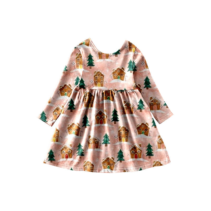 MOQ 5 PCS candy house Christmas tree baby girls dress