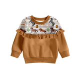 MOQ 5 brown stripe horses ruffle girls shirt