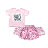 MOQ 3 pink top tassels leather shorts singer girls clothes