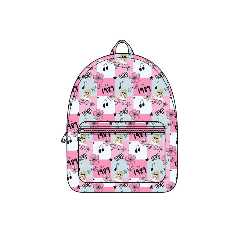 Pink plaid flower singer girls backpack