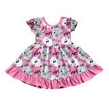 MOQ 3 short sleeves pink plaid flower singer girls dress