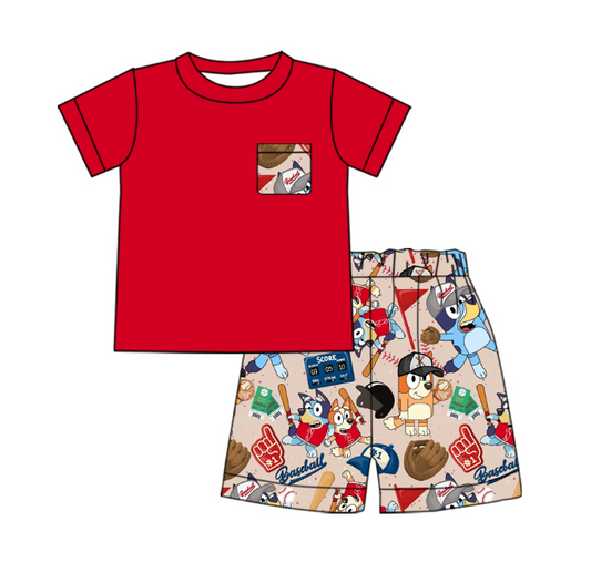 MOQ 3 red pocket top dog baseball boys outfits