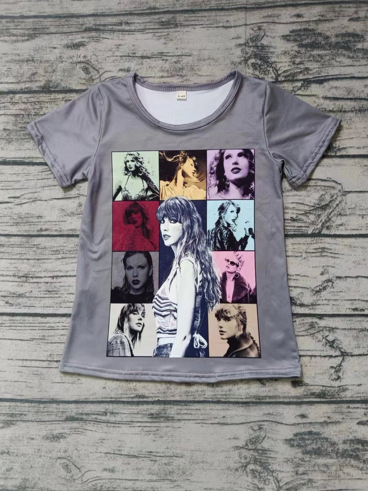 MOQ 3 Grey short sleeves patchwork singer girls shirt