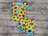 MOQ 3 yellow short sleeves train kids boys summer pajamas