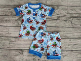 MOQ 3 blue short sleeves train kids boys summer pajamas