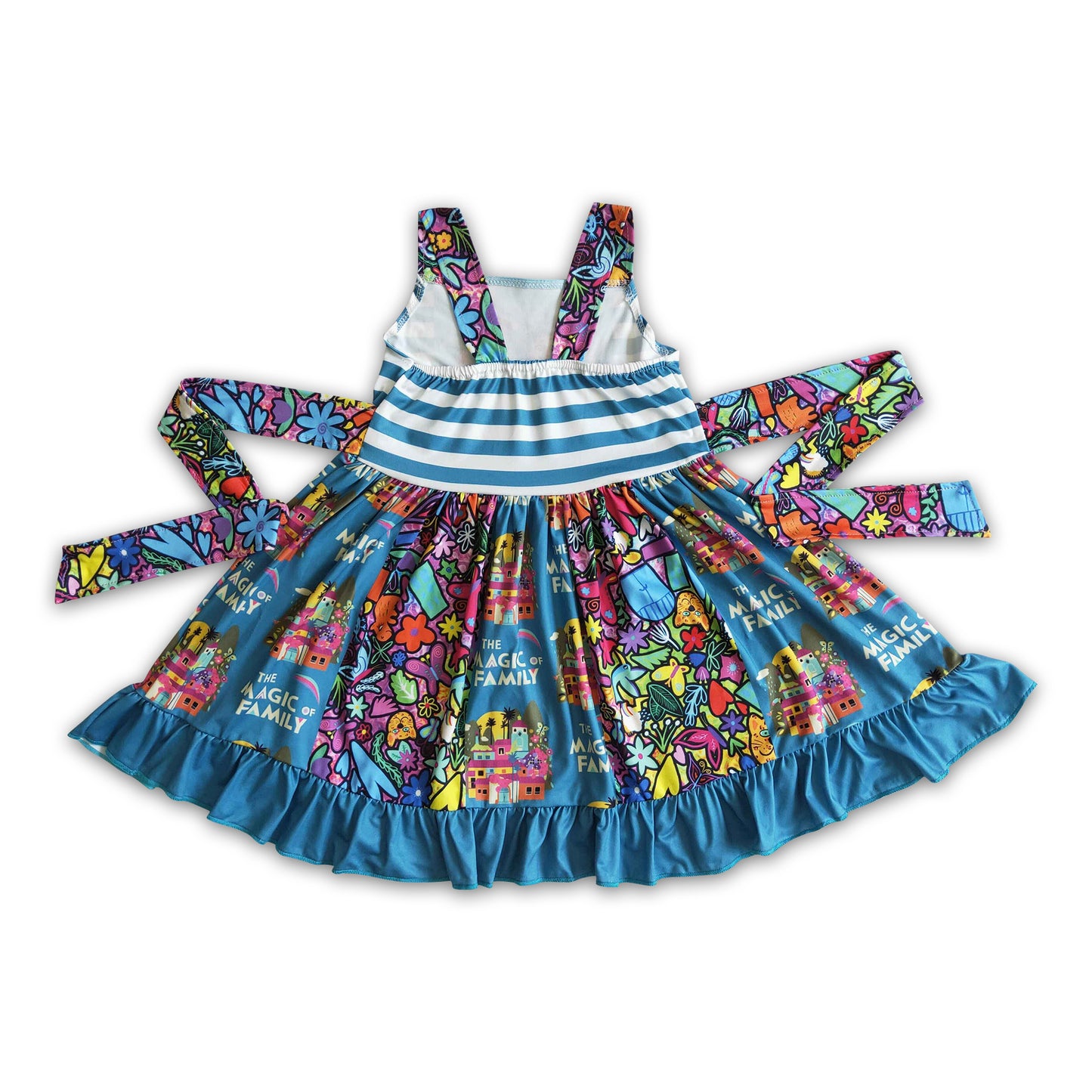 Cute magic print sleeveless panel baby girls twirl dresses