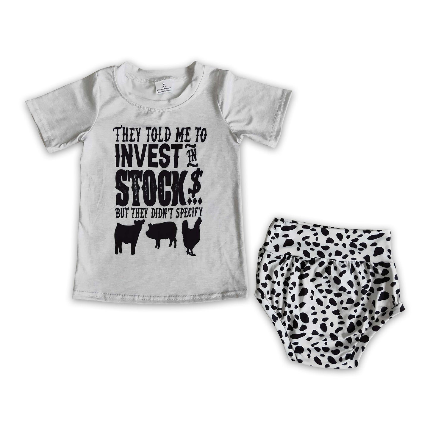They told me invest in stock but they didn't specify farm baby girls bummies set