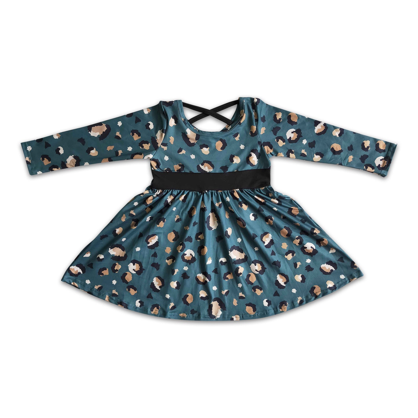 Leopard long sleeve girls twirl dresses