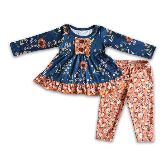 Fall floral tunic leggings girls outfits
