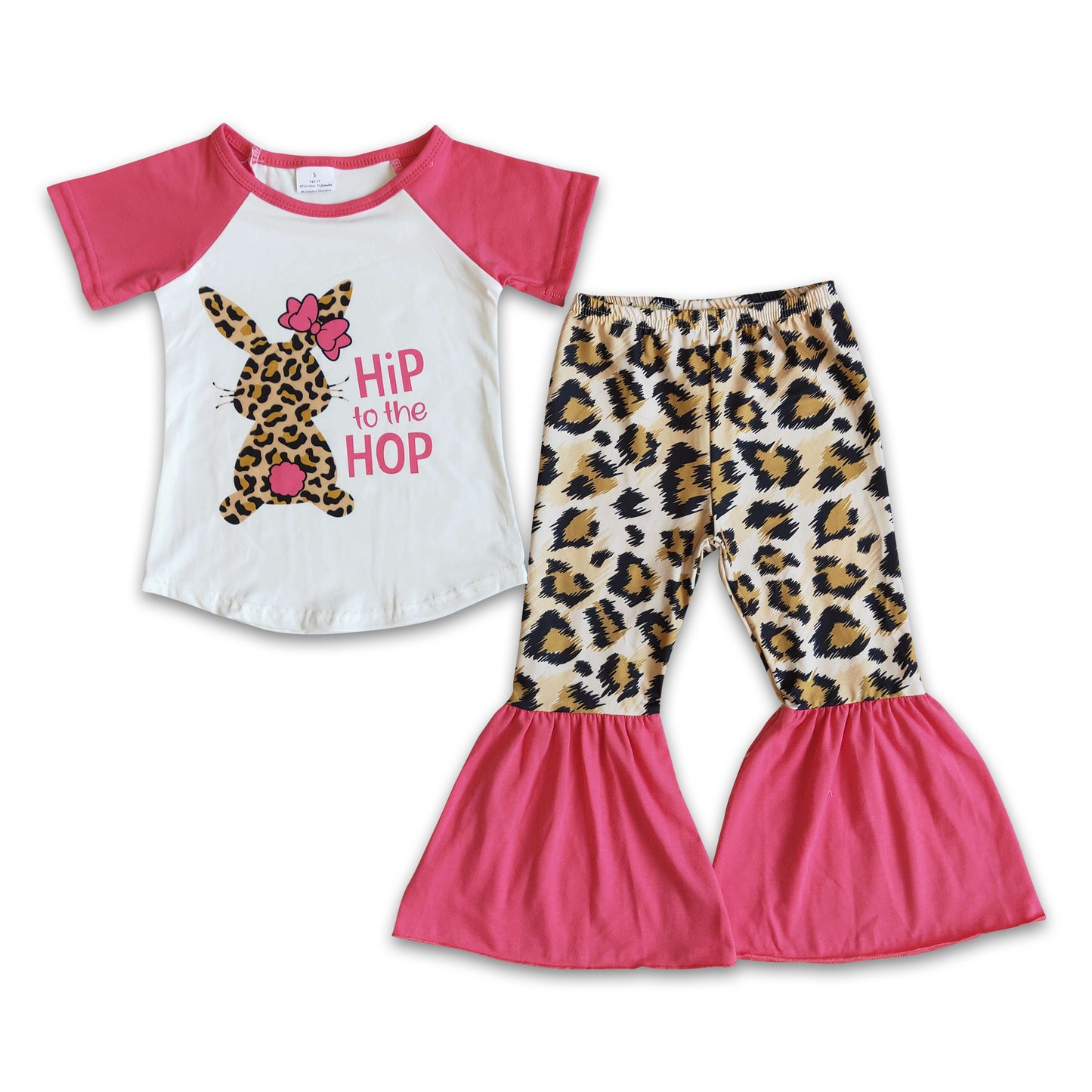 Hip on the hop bunny shirt leopard pants girls easter clothing set