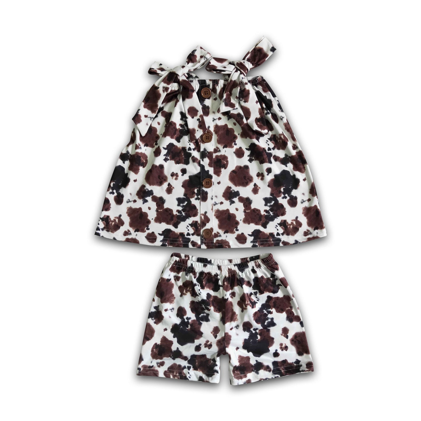 Cow print suspender shirt shorts girls summer outfits