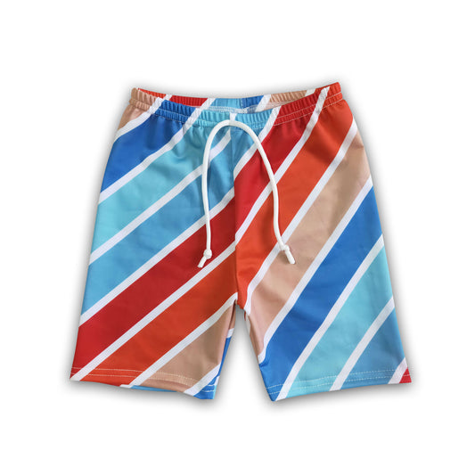 Blue red khali white stripe boys summer swimsuit trunks