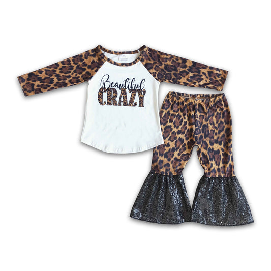 Beautiful crazy leopard shirt black sequin pants girls boutique outfits