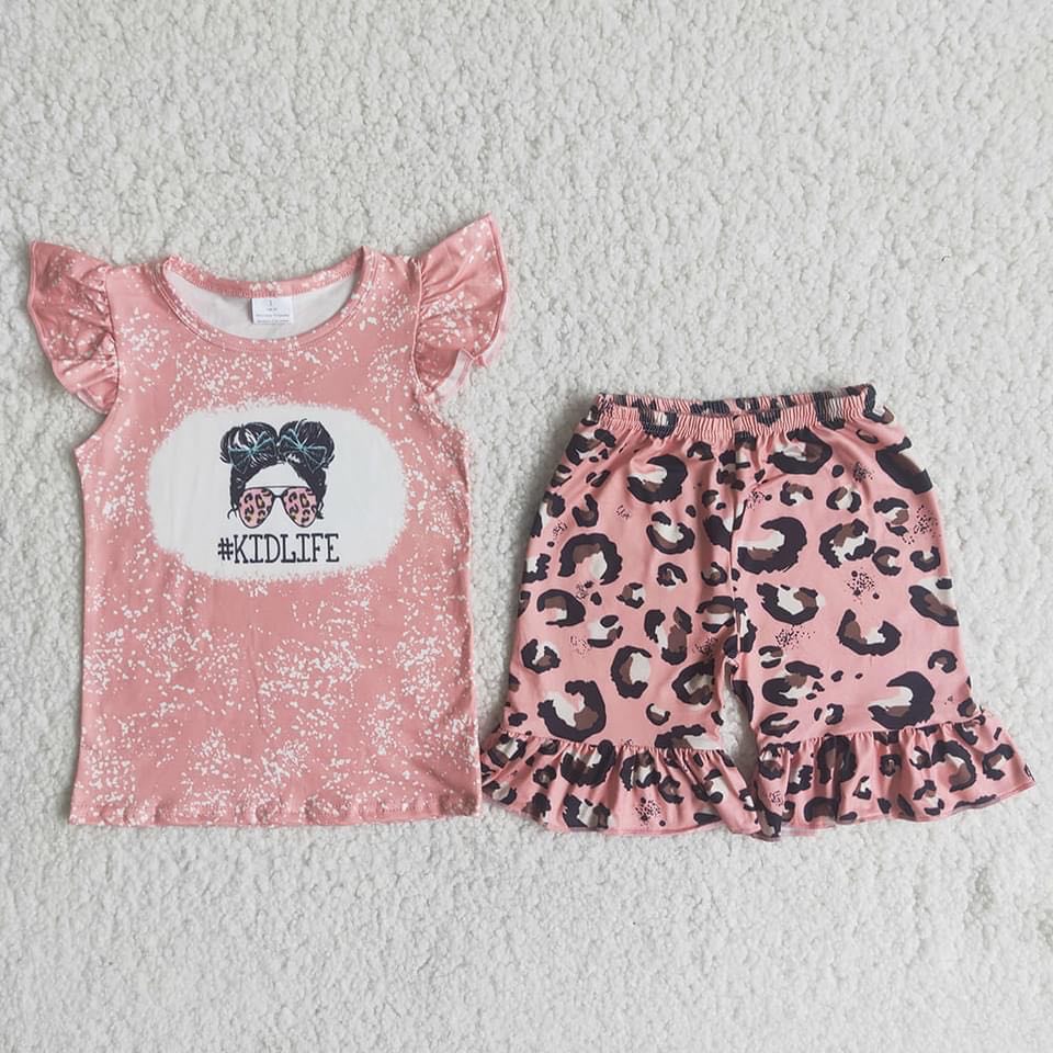 Kid life shirt leopard shorts children clothing girls