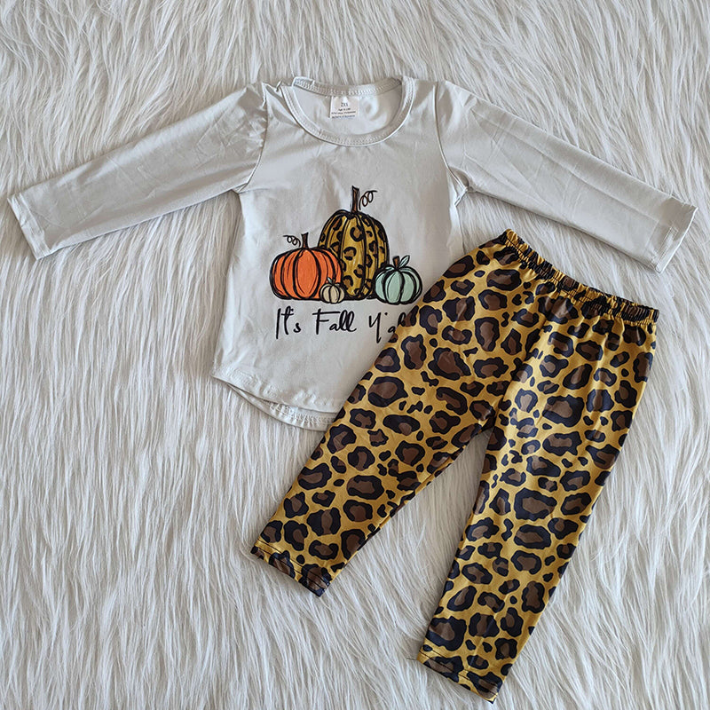 Girl Pumpkin Leopard Long Pants Outfit