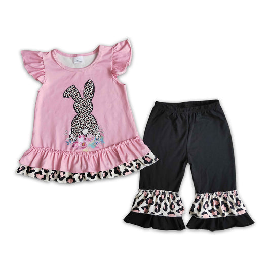 Leopard bunny print leopard ruffle capris girls easter clothing