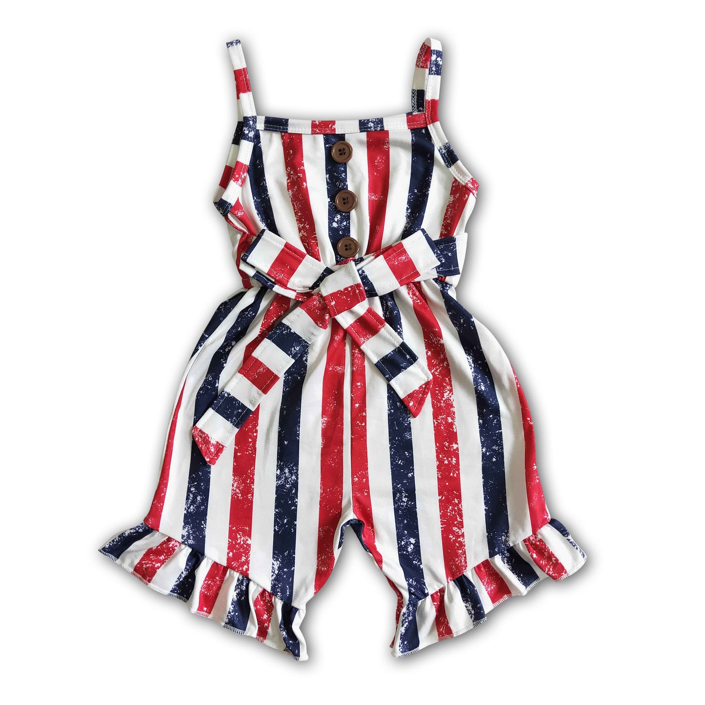 Blue and red stripe girls 4th of july jumpsuit