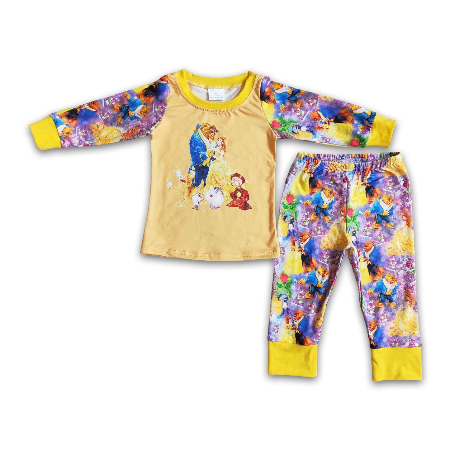 Yellow long sleeve cute princess baby girls pajamas