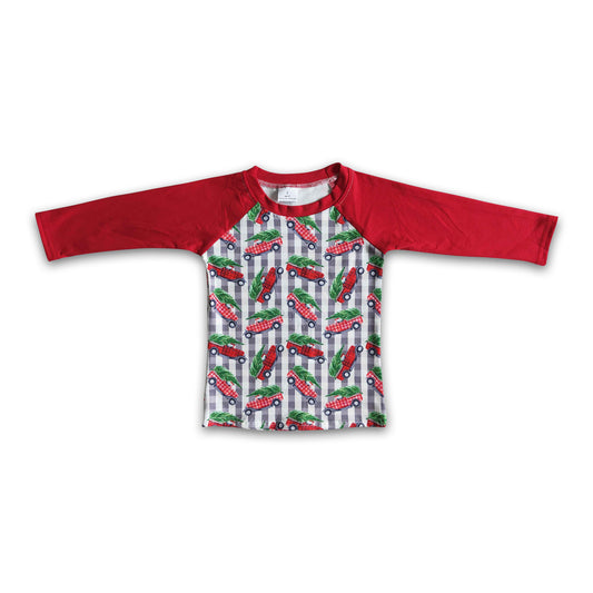 Red long sleeve Christmas tree trucks boy shirt