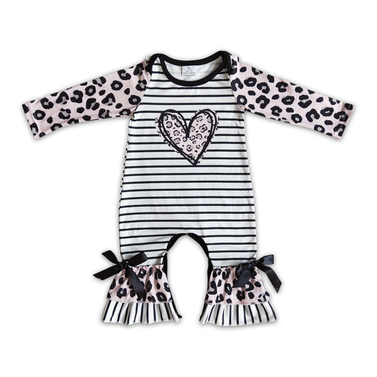 Leopard heart print long sleeve baby valentine's romper