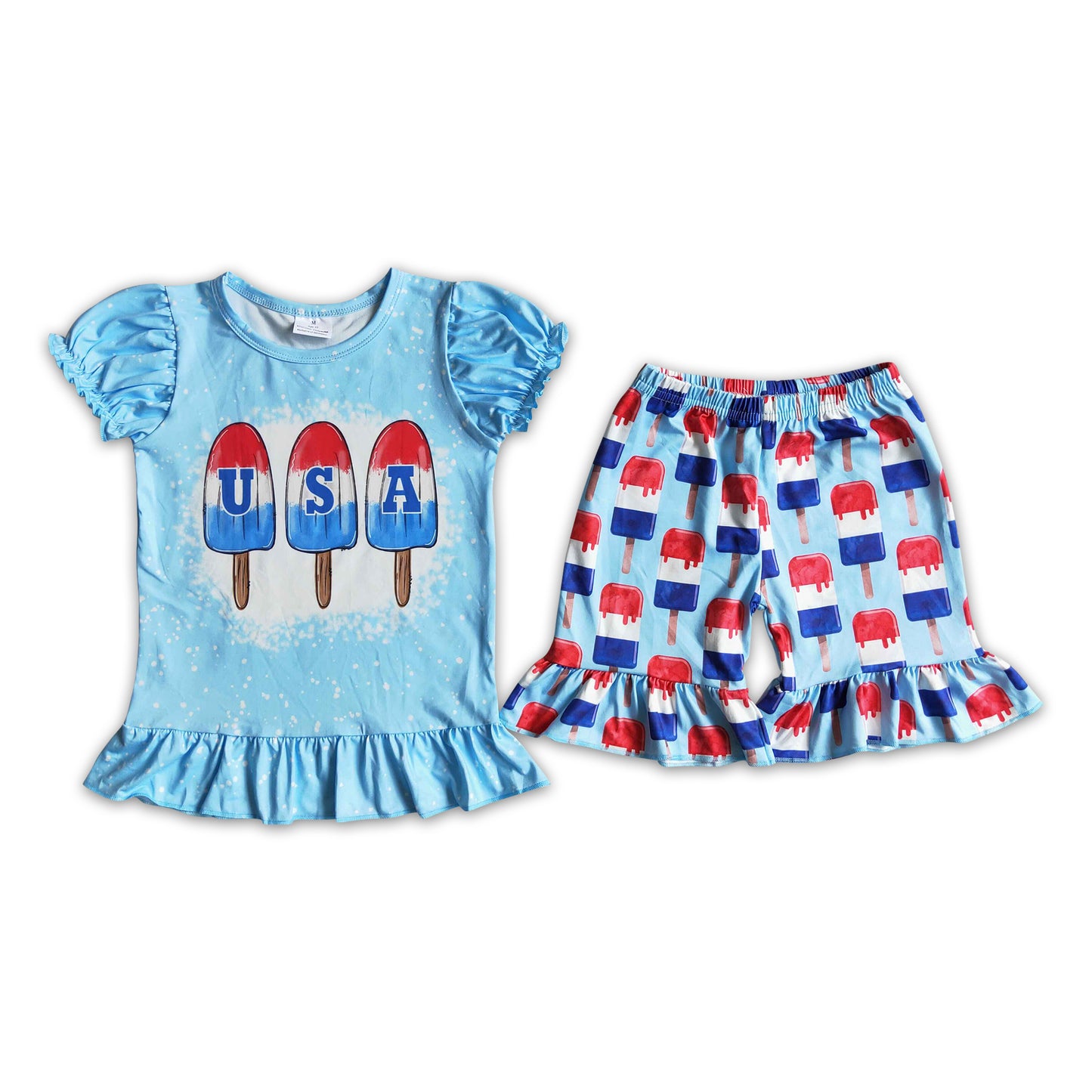 Popsicle bleached shirt ruffle shorts girls 4th of july clothes