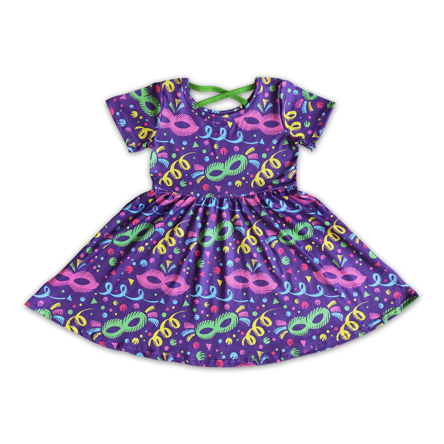 Short sleeve purple baby girl mardi gras dresses