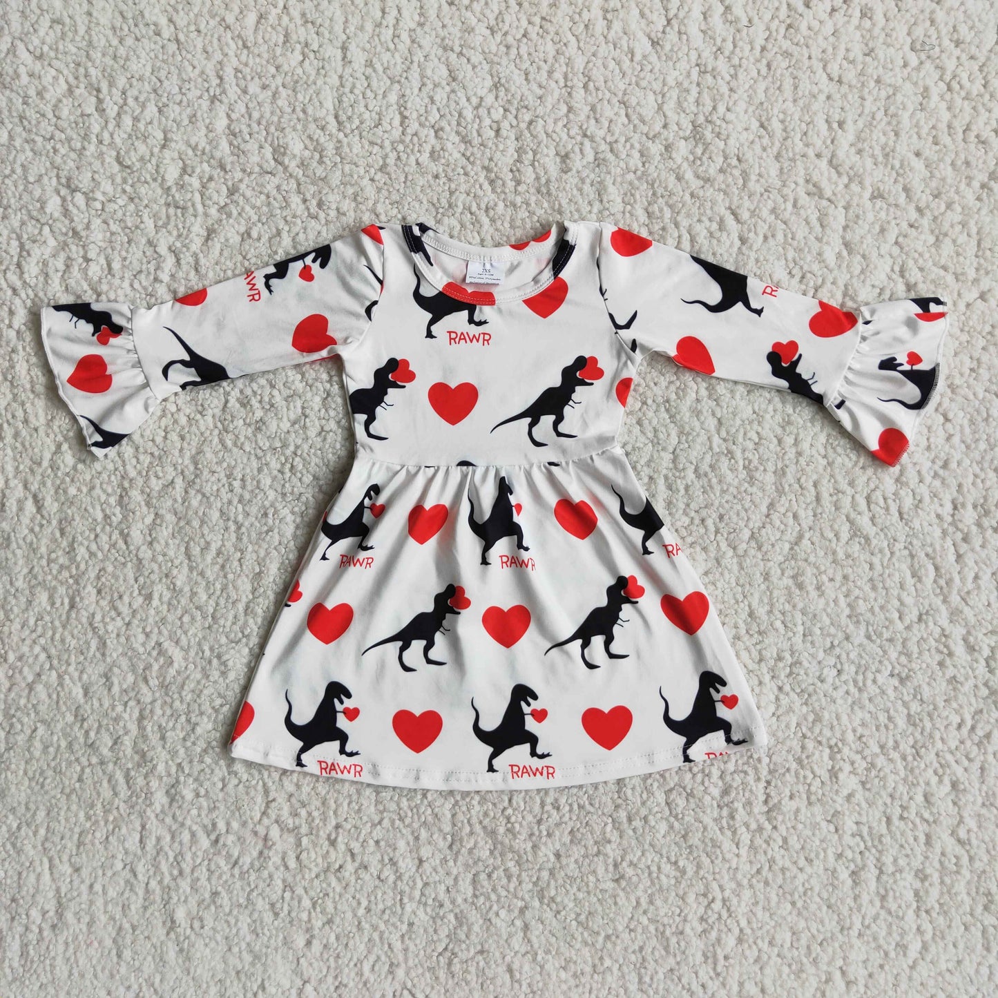 Girl dinosaur heart valentine's day dresses