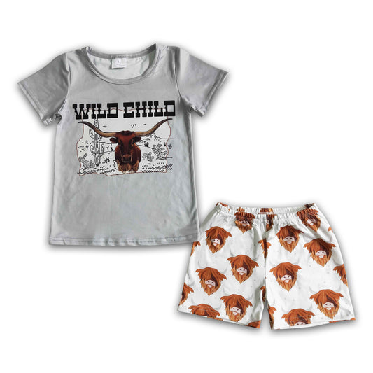 Wild Child shirt cow print shorts boy summer clothing
