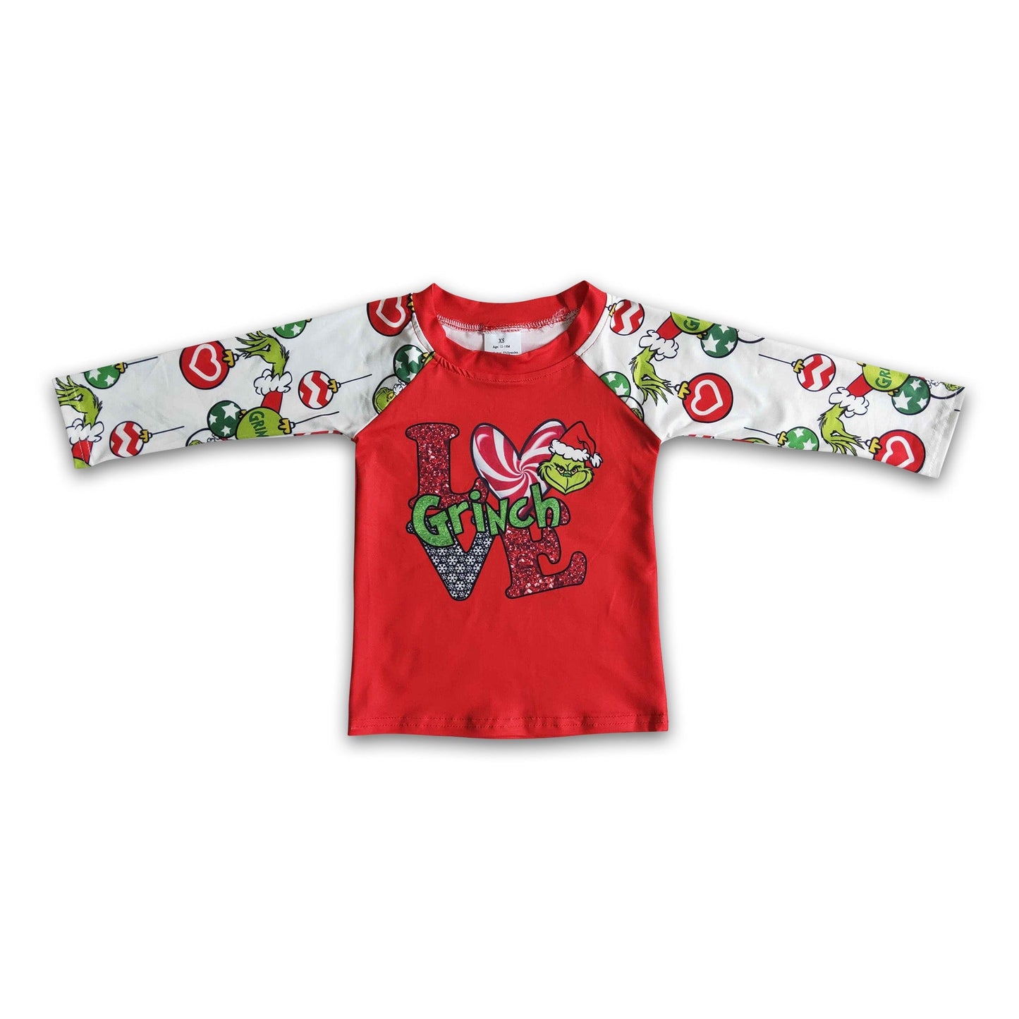 Red green face print long sleeve Christmas boy shirt