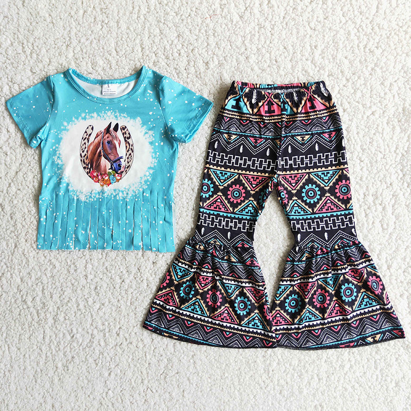 Girl Horse Aztec Bell Bottom Outfit