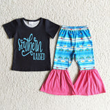 Girl Southern Raised Bell Bottom Outfit