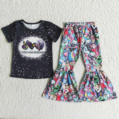 Girl peace love black bleached shirt skull pants Halloween outfit