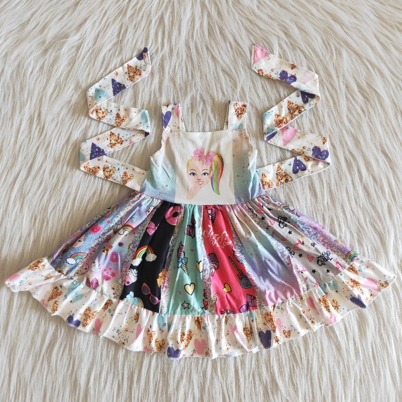 Girl sleeveless girl print heart panel twirl dresses
