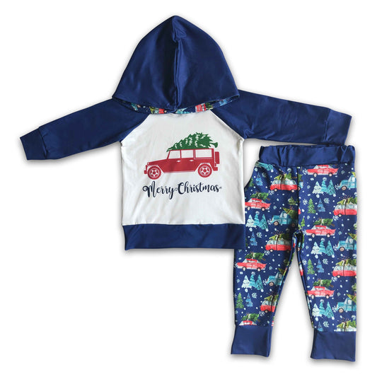 Merry Christmas blue boy hoodie set