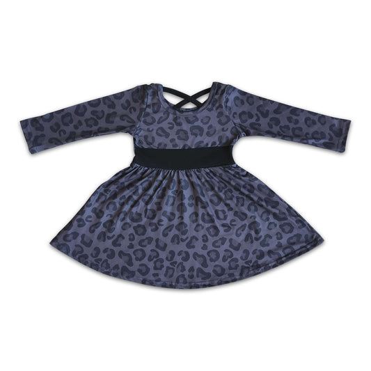 Black leopard long sleeve girls twirl dresses