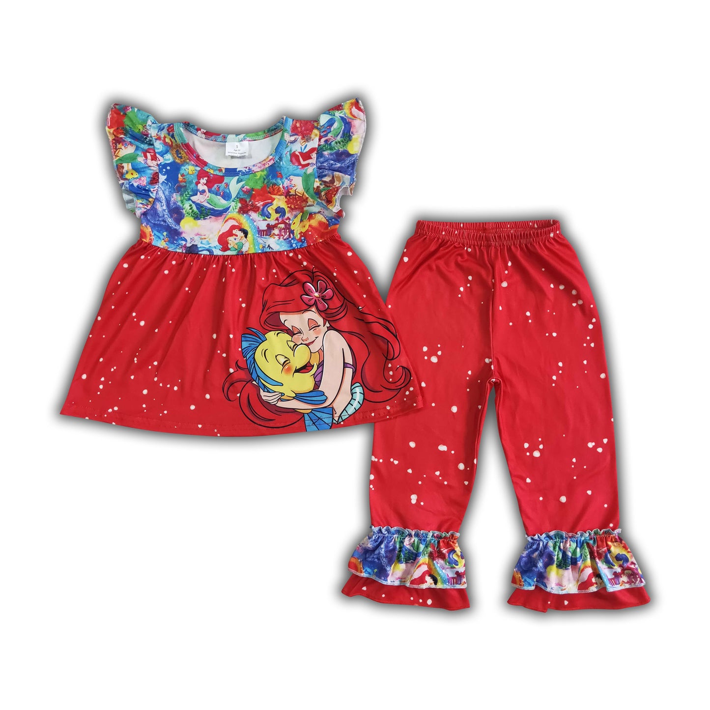 Flutter sleeve cute shirt red ruffle pants princess girls boutique clothing