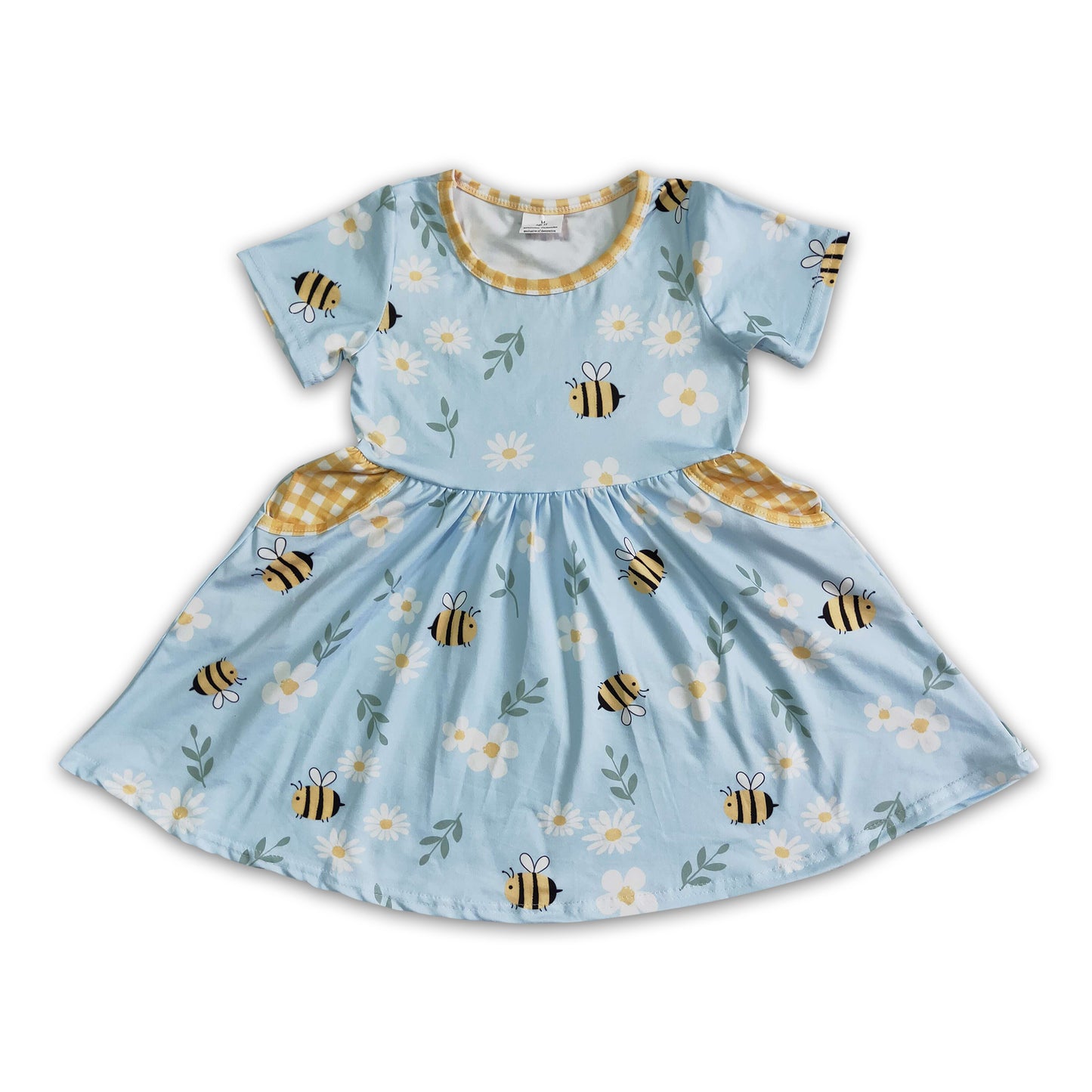 Short sleeve floral bees pocket girls summer twirl dresses