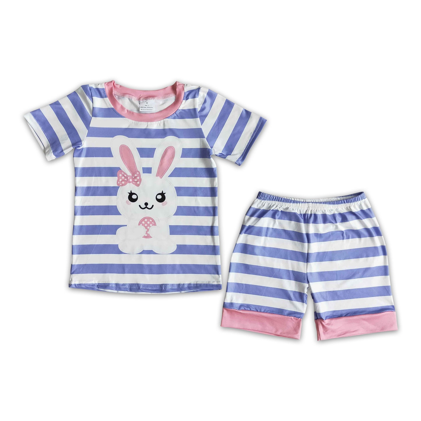 Stripe bunny print shirt shorts baby girls easter pajamas