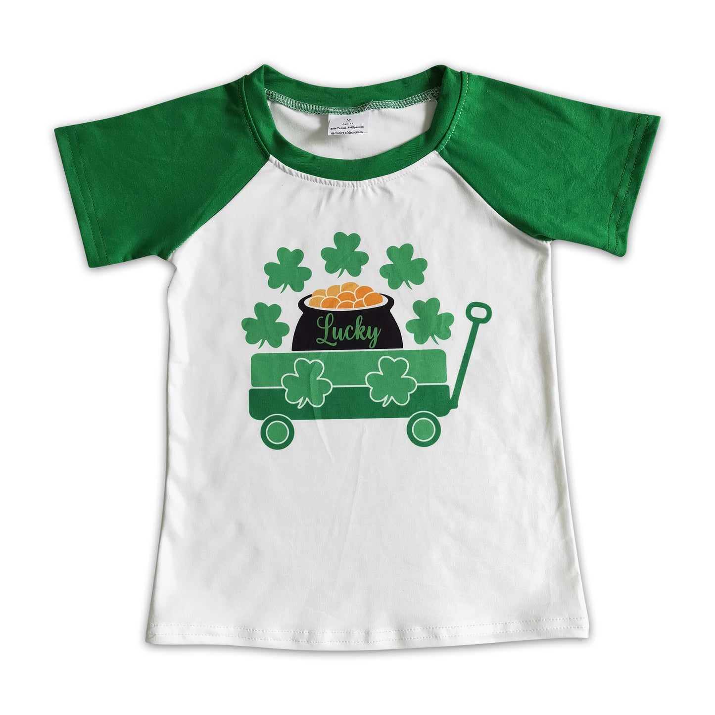 Lucky clover print green short sleeve boy st patrick day's shirt