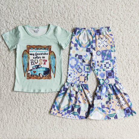 Girl Rust Aztec Bell Bottom Outfit