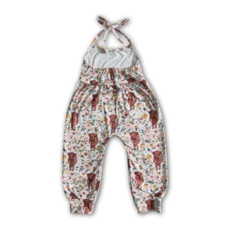 Highland cow baby girls jumpsuit