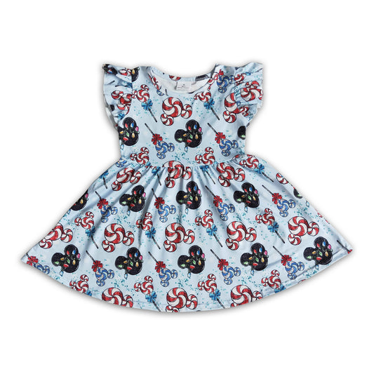 Candy print flutter sleeve girls twirl summer dresses