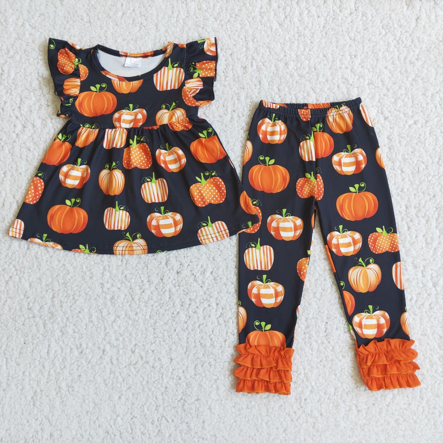 Girl Pumpkin Icing Ruffles Pants Outfit