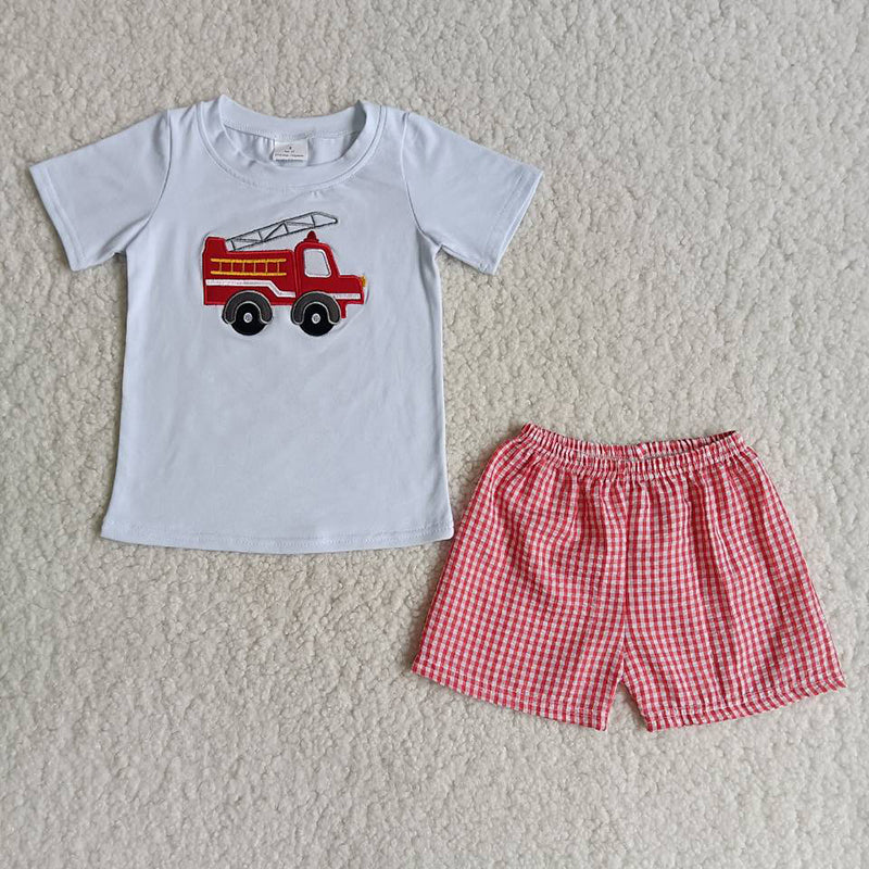 Boy fire truck Plaid Outfit