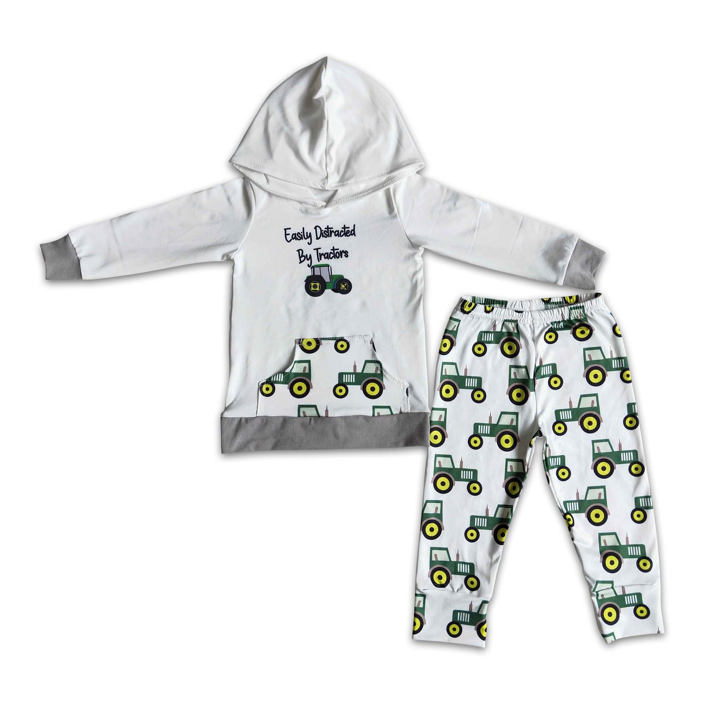 Easily distraced by tractors boy hoodie set