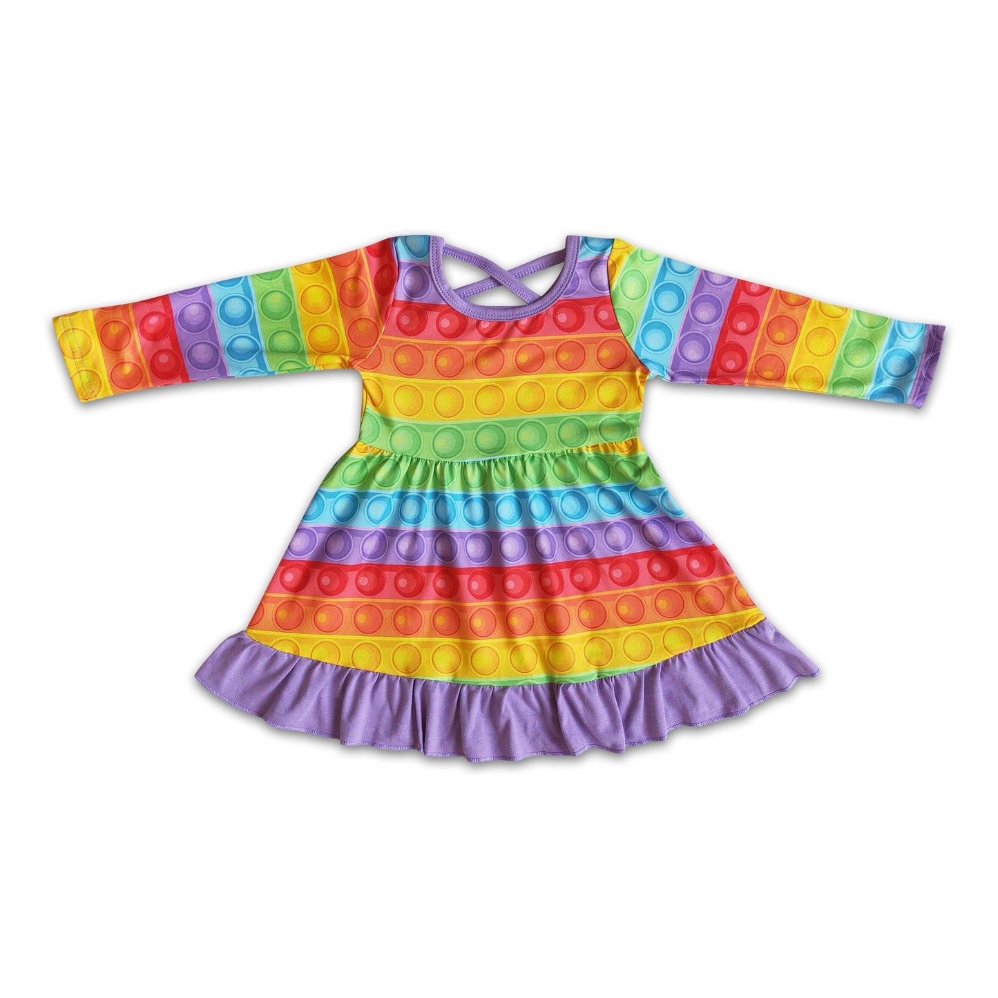 Long sleeve rainbow color bubble baby girls dresses